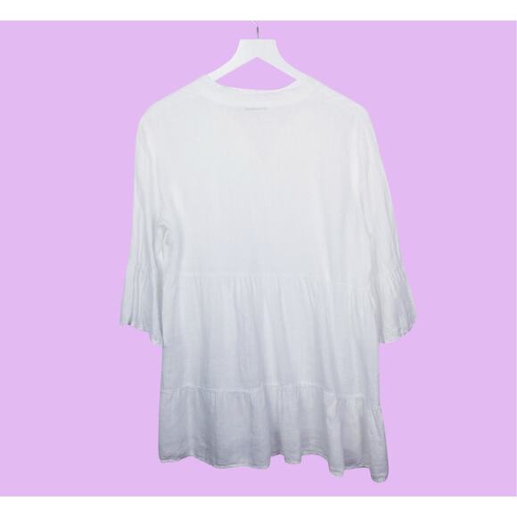 Valentina Naldi Made in Italy 100% Linen White Tiered Boho Tunic Size M - Picture 4 of 5